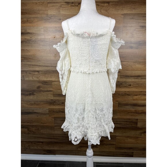 New Coquette Dress Parker Irma Sz 4 Lace Overlay Off the Shoulder White $228 - Picture 13 of 16